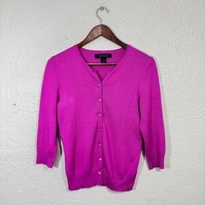 Express Silk Cashmere Cardigan Sweater L Magenta Pink Rhinestone Old Money Y2K